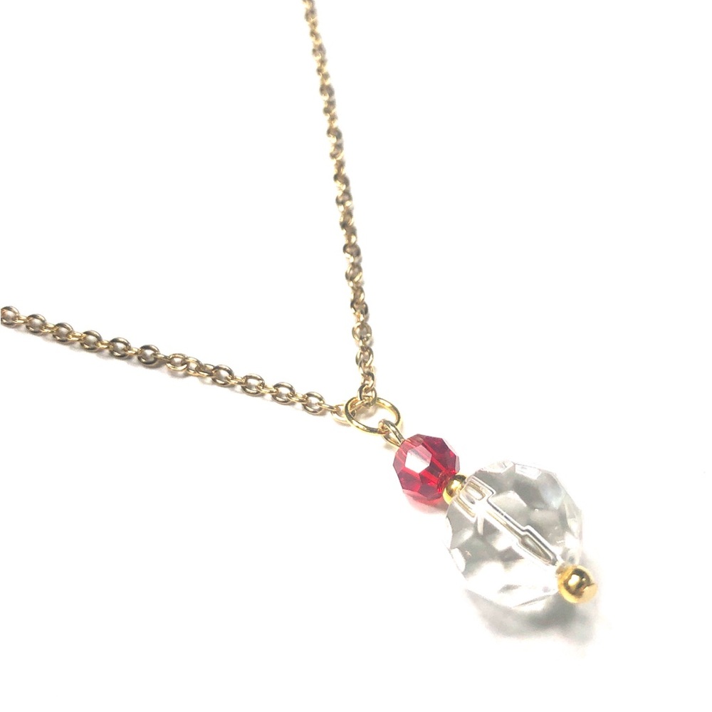 Handmade Red & Clear Pendant Necklace Women Christmas Gift